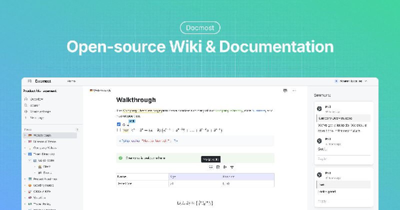 #GitHub #Web✍️ 更适合团队使用的协作文档 Wiki 服务 —— Docmost💻 近期在为团队找文档和 Wiki 服务，期待是可以找到开源免费、支持自部署的现代化服务，Docmost 就是在我调研之后确定的选型