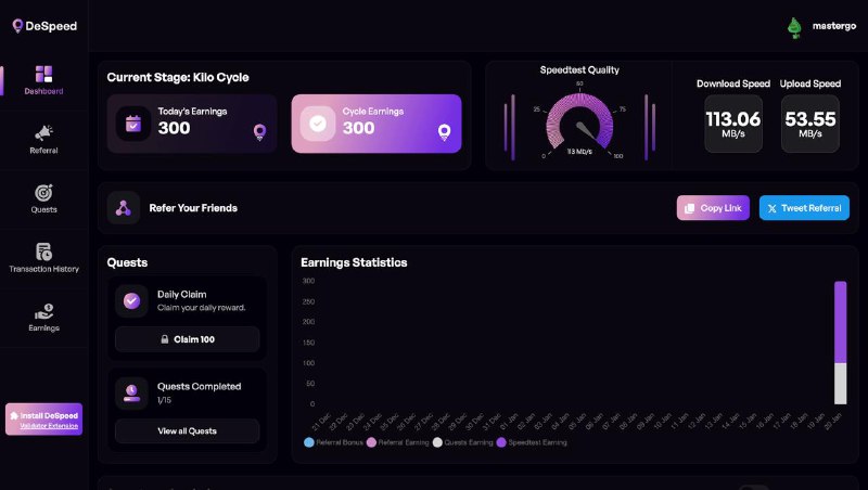 DeSpeed 是一个互联网速度验证去中心化网络，由实时区块链验证提供支持
