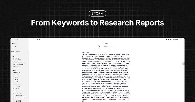 #AI #Web🧠 来自斯坦福的 AI 调研神器 —— STORM💻 这个来自斯坦福的 AI 神器使用起来非常简单，只需访问后键入你想要调研的主题或者关键词，之后尝试写出你调研和写作的目的